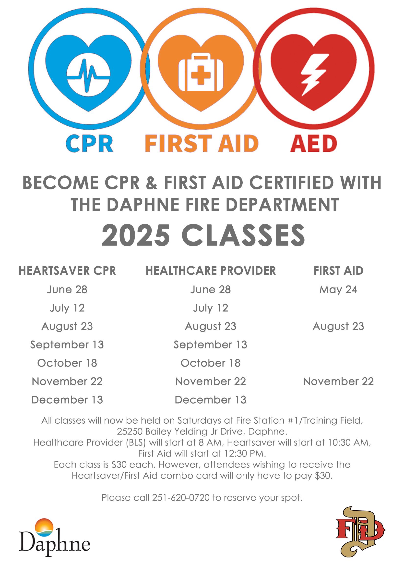 CPR First Aid Class Schedule 2025.updated