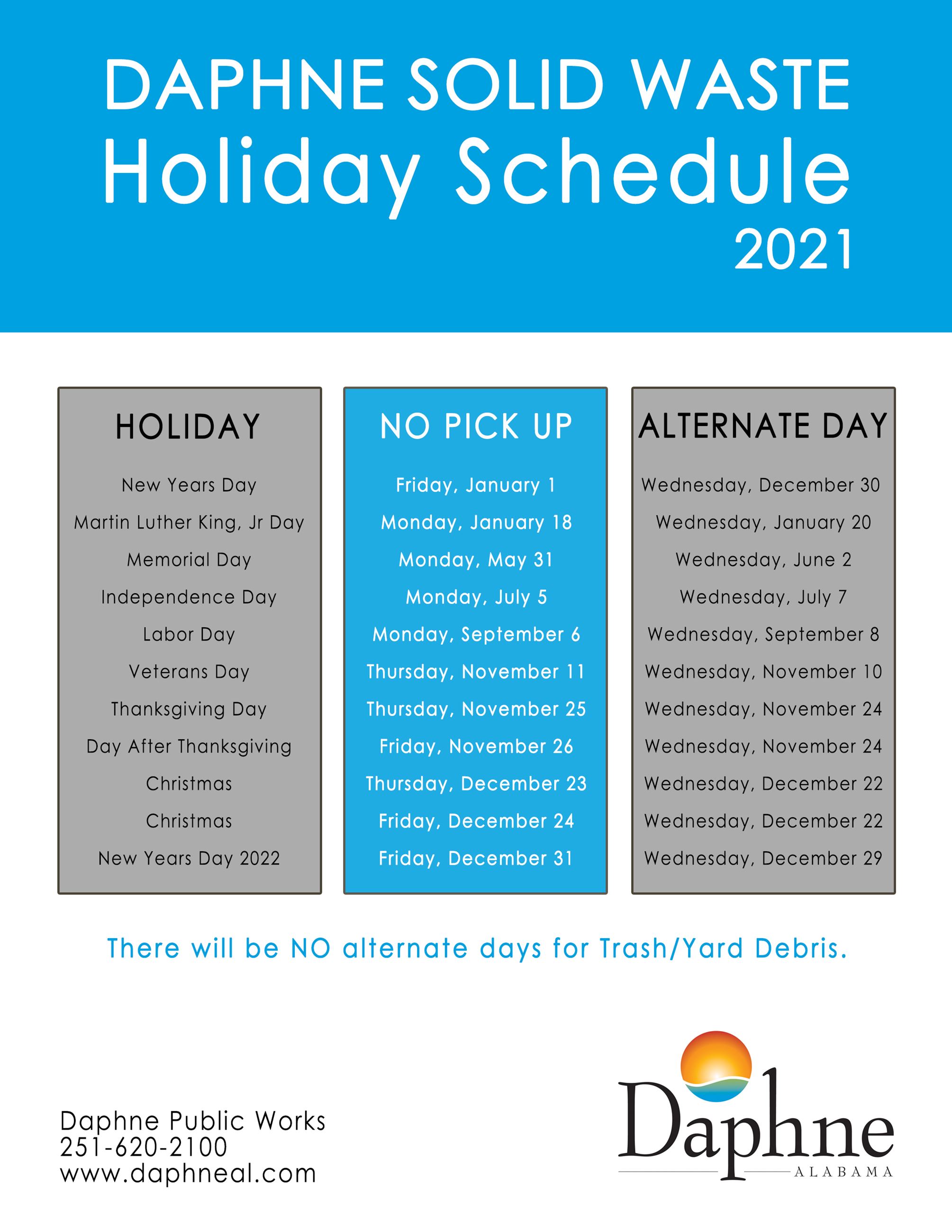 PUBLIC WORKS Garbage Recycling Schedule 2018